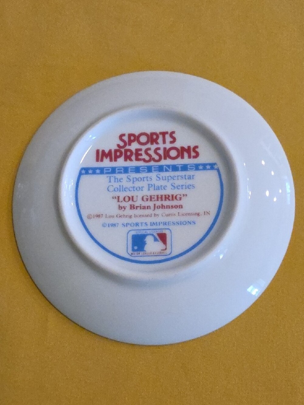 A 1987 Sports Impressions "Lou Gehrig" Mini Collector Plate By Brian Johnson